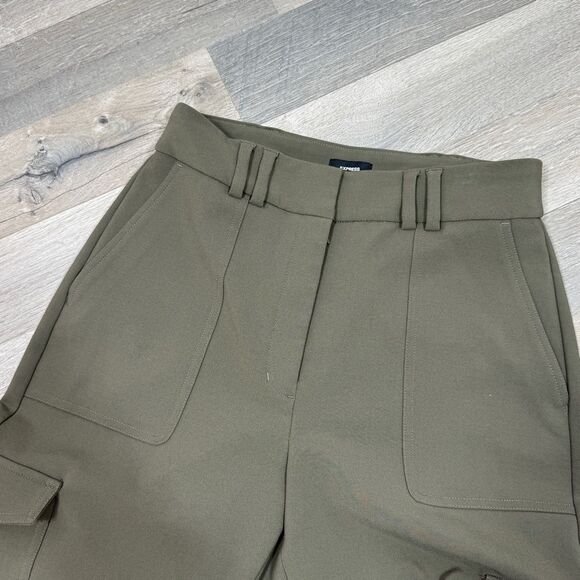 Express Super High Rise Pleated Ankle Cargo Utility Pants Olive Khaki Green 6 - Picture 8 of 16